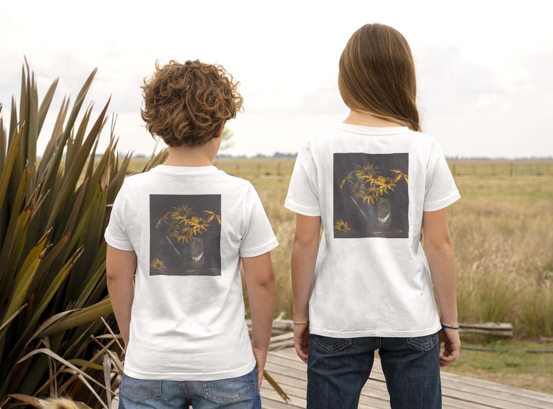 Tシャツ キッズ バックプリント 半袖 白地 デザイン 90 100 110 120 130 140 150 Tシャツ ティーシャツ T shirt 023355 花　フラワー