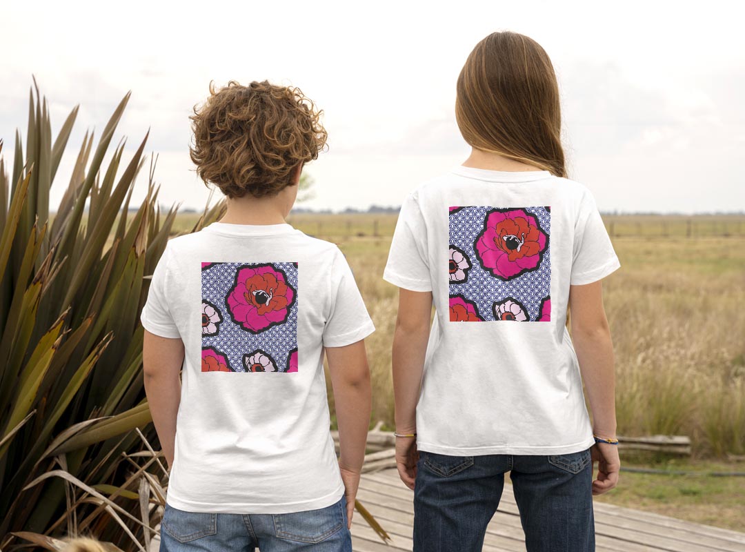 Tシャツ キッズ バックプリント 半袖 白地 デザイン 90 100 110 120 130 140 150 Tシャツ ティーシャツ T shirt 023960 花　フラワー　ドット