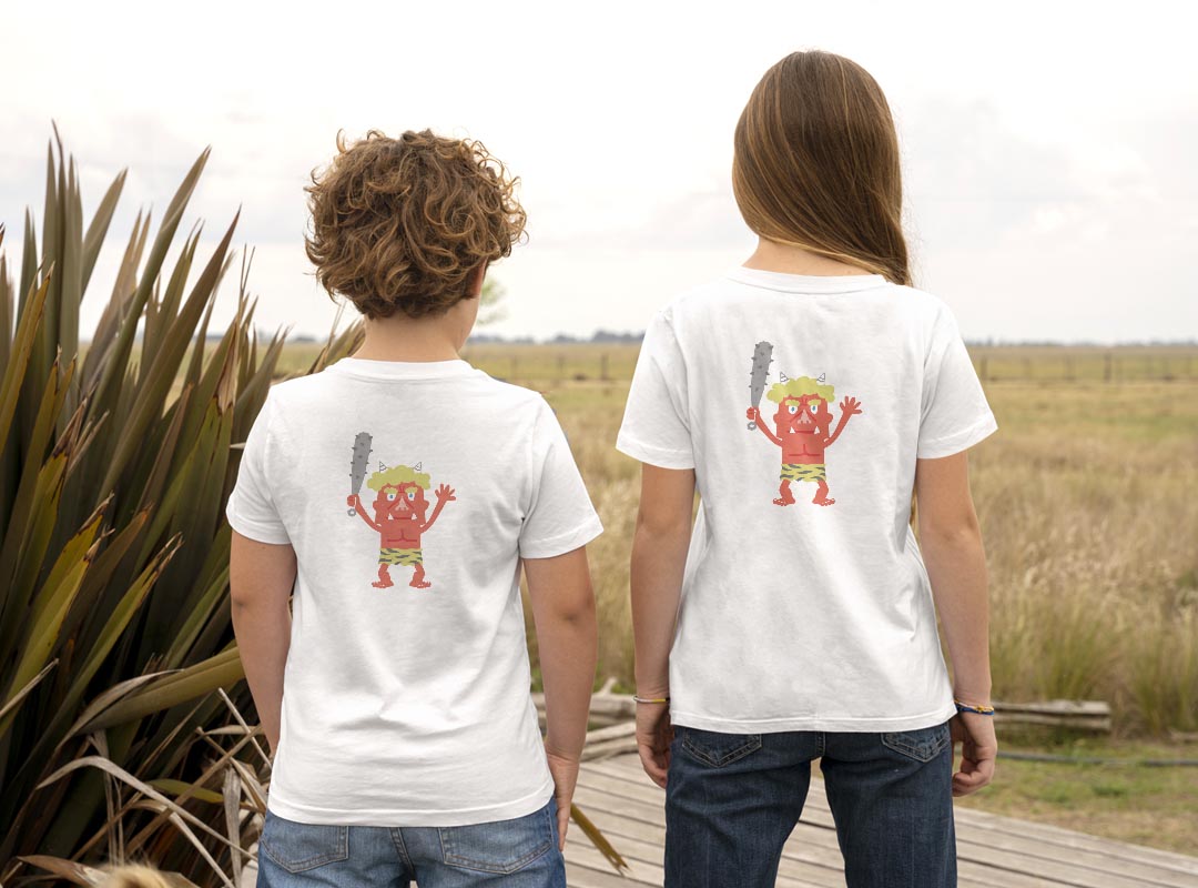 Tシャツ キッズ バックプリント 半袖 白地 デザイン 90 100 110 120 130 140 150 Tシャツ ティーシャツ T shirt 031596 節分 鬼 赤鬼