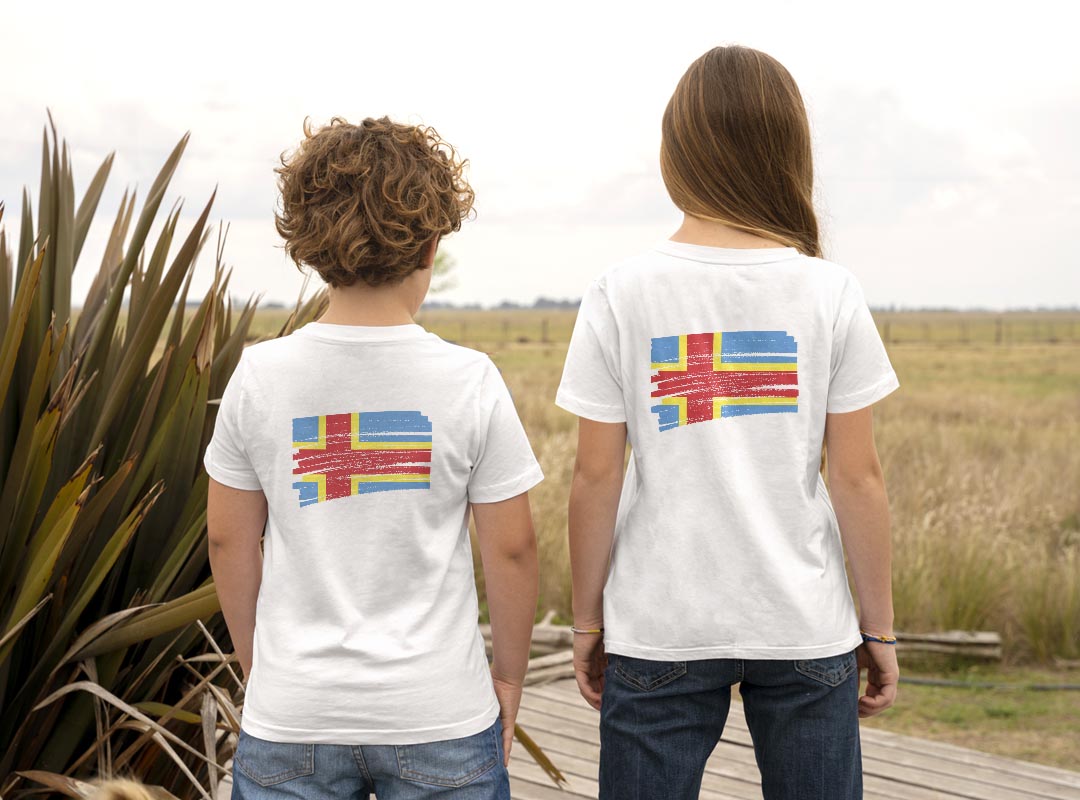 Tシャツ キッズ バックプリント 半袖 白地 デザイン 90 100 110 120 130 140 150 Tシャツ ティーシャツ T shirt 018378 国旗 aland-islands オーランド諸島