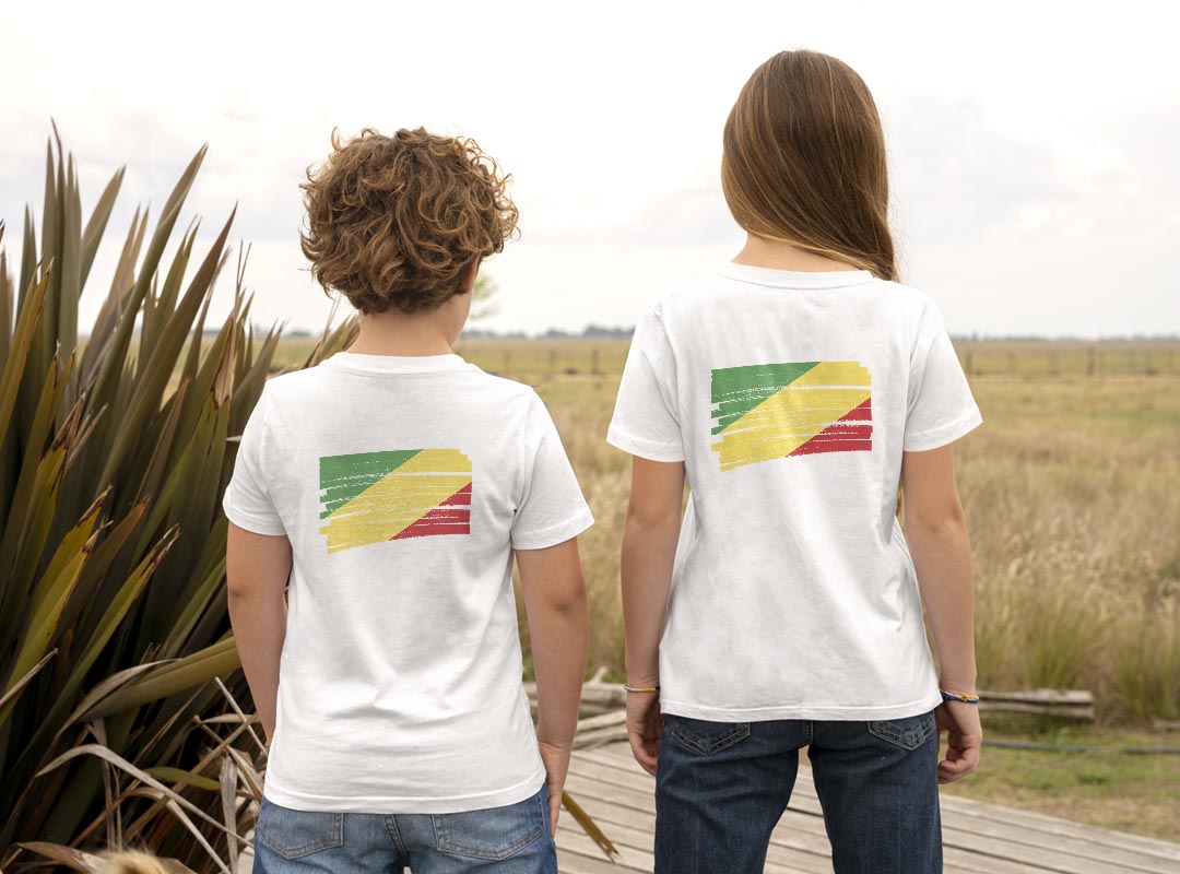 Tシャツ キッズ バックプリント 半袖 白地 デザイン 90 100 110 120 130 140 150 Tシャツ ティーシャツ T shirt 018542 国旗 republic-of-congo コンゴ共和国