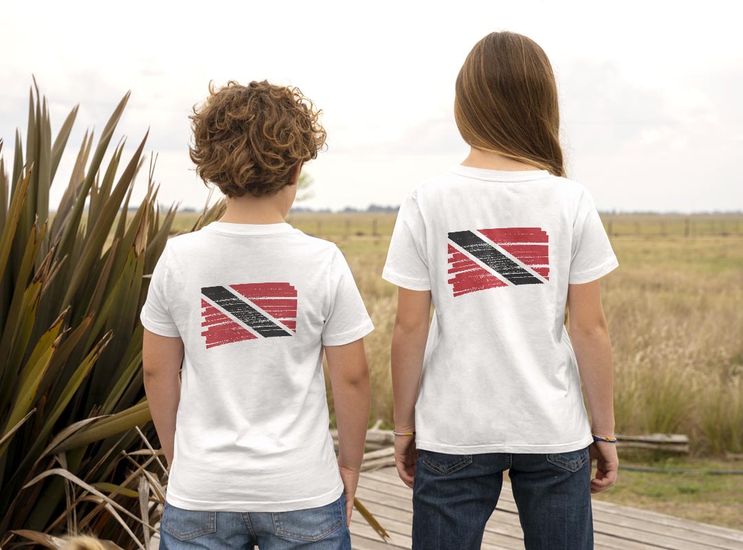 Tシャツ キッズ バックプリント 半袖 白地 デザイン 90 100 110 120 130 140 150 Tシャツ ティーシャツ T shirt 018584 国旗 trinidad-and-tobago トリニダード・トバゴ