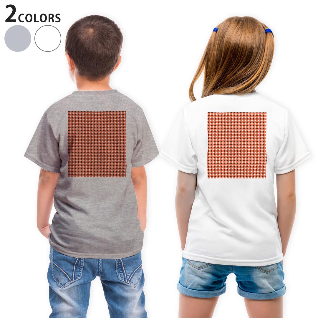 Tシャツ キッズ バックプリント 半袖 白地 デザイン 90 100 110 120 130 140 150 Tシャツ ティーシャツ T shirt 020145 ギンガムチェック オレンジ