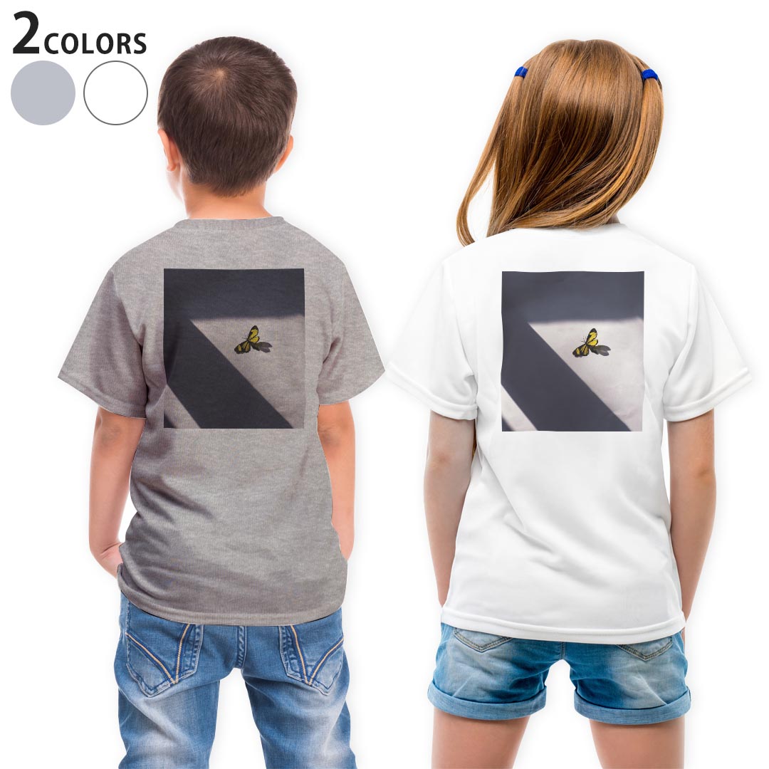 Tシャツ キッズ バックプリント 半袖 白地 デザイン 90 100 110 120 130 140 150 Tシャツ ティーシャツ T shirt 023048 蝶々 写真