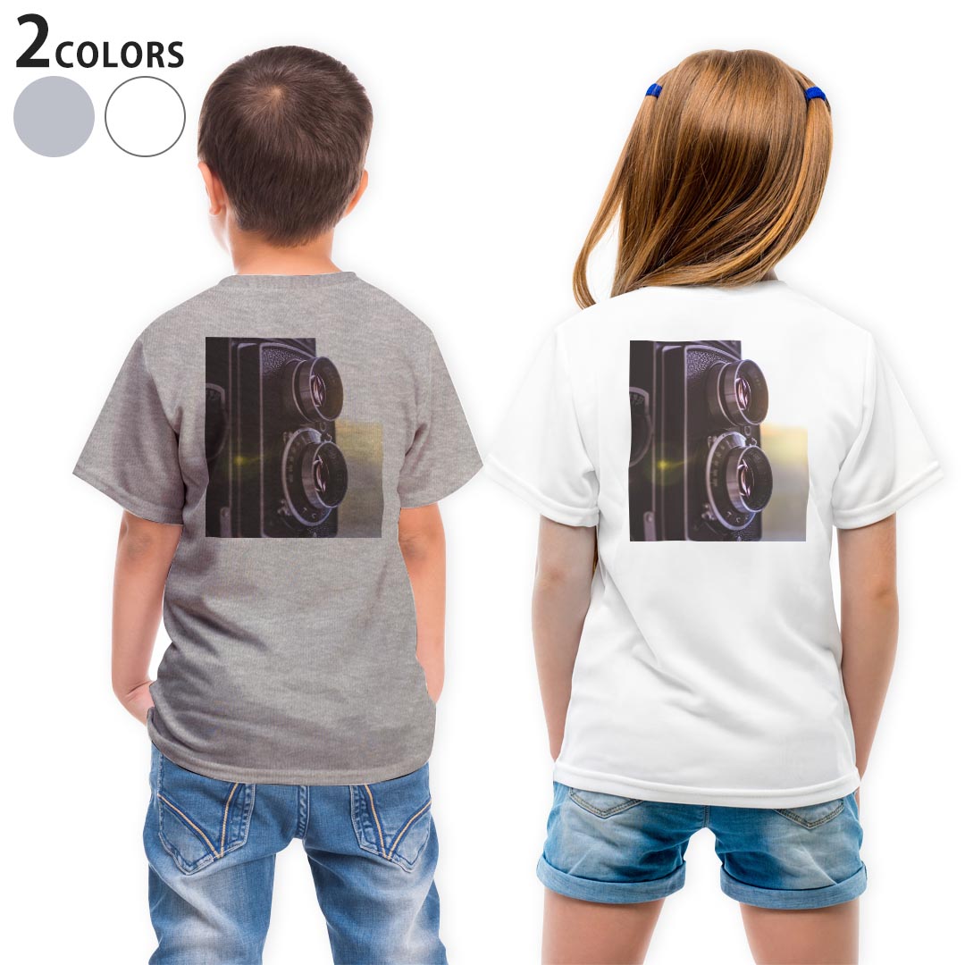 Tシャツ キッズ バックプリント 半袖 白地 デザイン 90 100 110 120 130 140 150 Tシャツ ティーシャツ T shirt 023063 カメラ　写真　レンズ