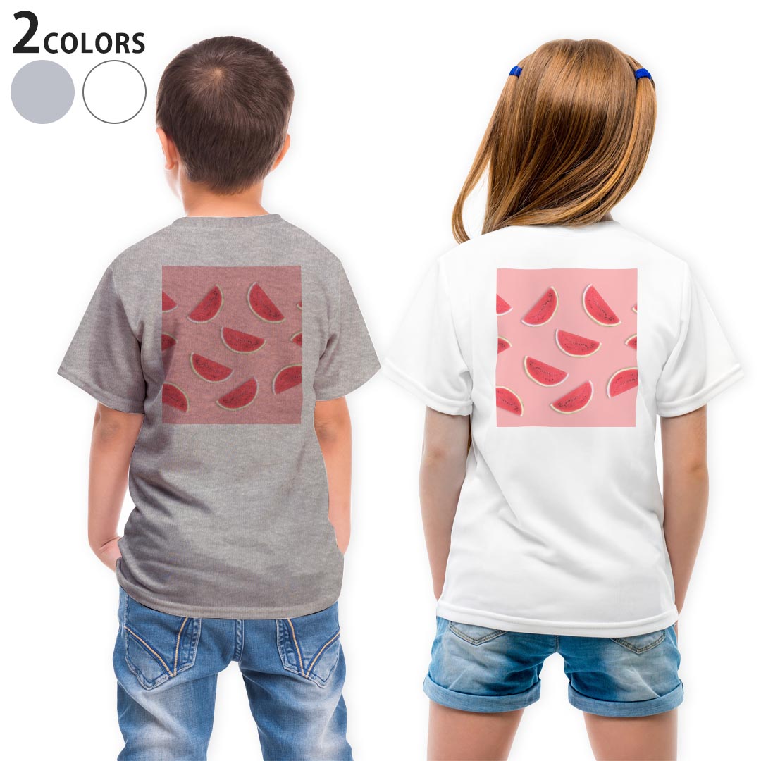 Tシャツ キッズ バックプリント 半袖 白地 デザイン 90 100 110 120 130 140 150 Tシャツ ティーシャツ T shirt 023955 スイカ　果物　フルーツ