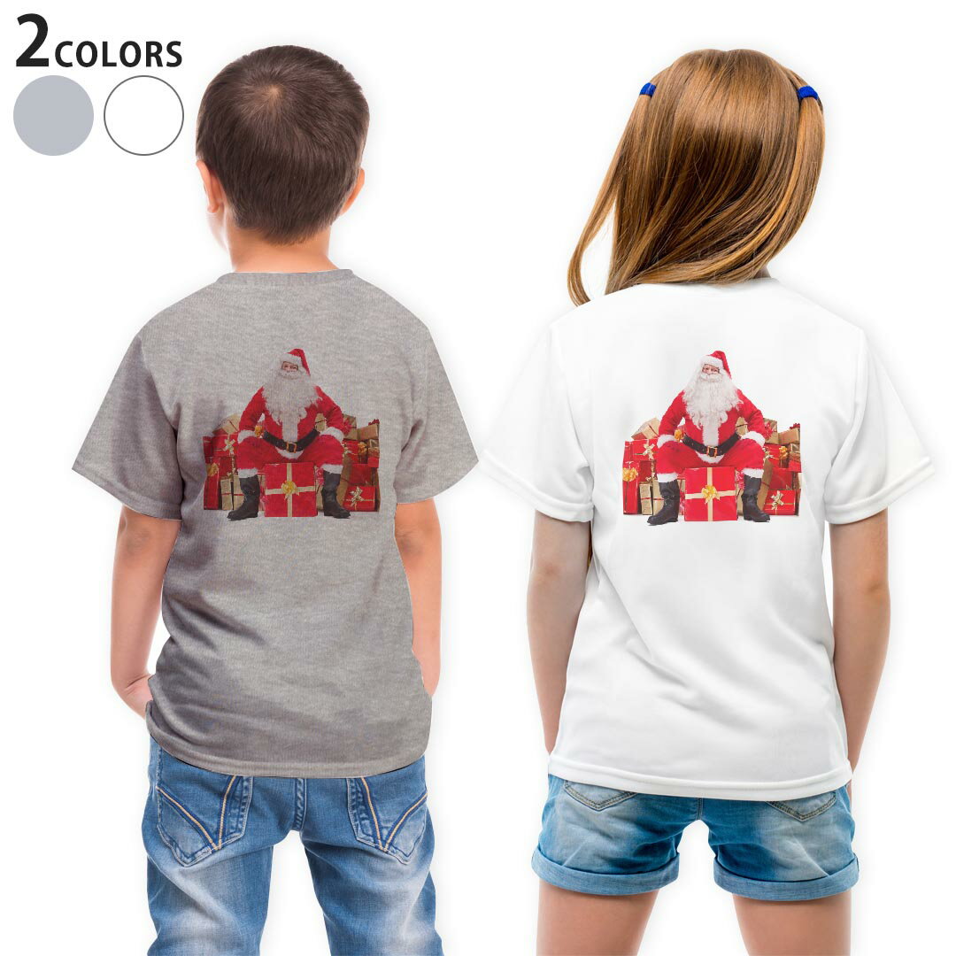 Tシャツ キッズ バックプリント 半袖 白地 デザイン 90 100 110 120 130 140 150 Tシャツ ティーシャツ T shirt 009980 クリスマス サンタ 写真