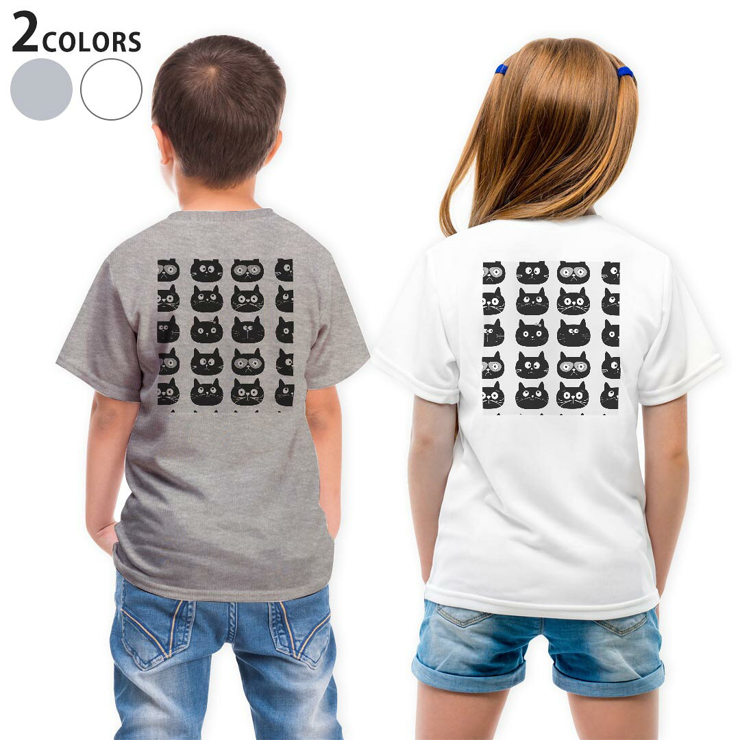 其它 - Tシャツ キッズ バックプリント 半袖 白地 デザイン 90 100 110 120 130 140 150 Tシャツ ティーシャツ T shirt 010393 動物　猫　黒
