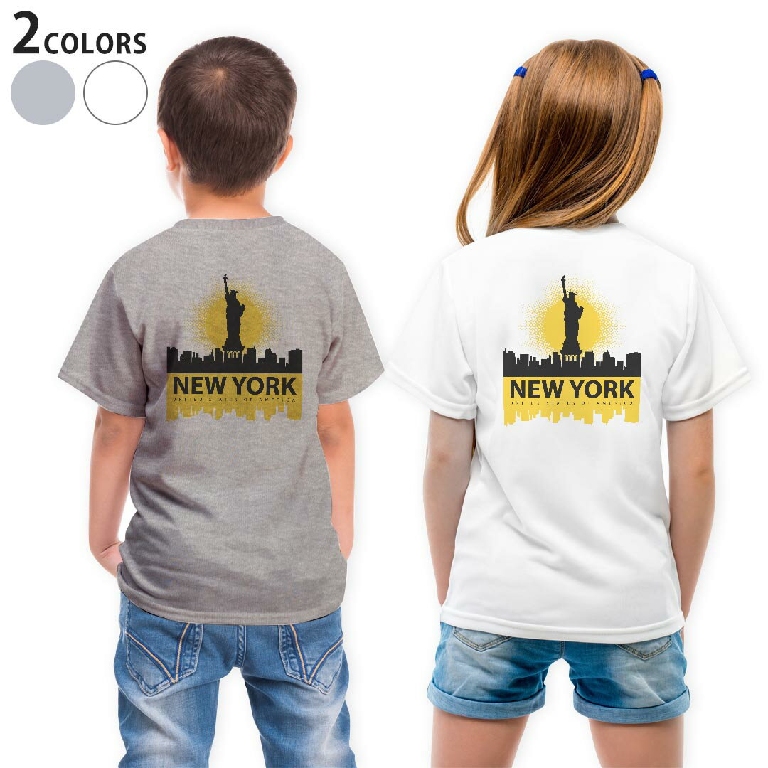 Tシャツ キッズ バックプリント 半袖 白地 デザイン 90 100 110 120 130 140 150 Tシャツ ティーシャツ T shirt 011620 アメリカ　ニューヨーク　外国