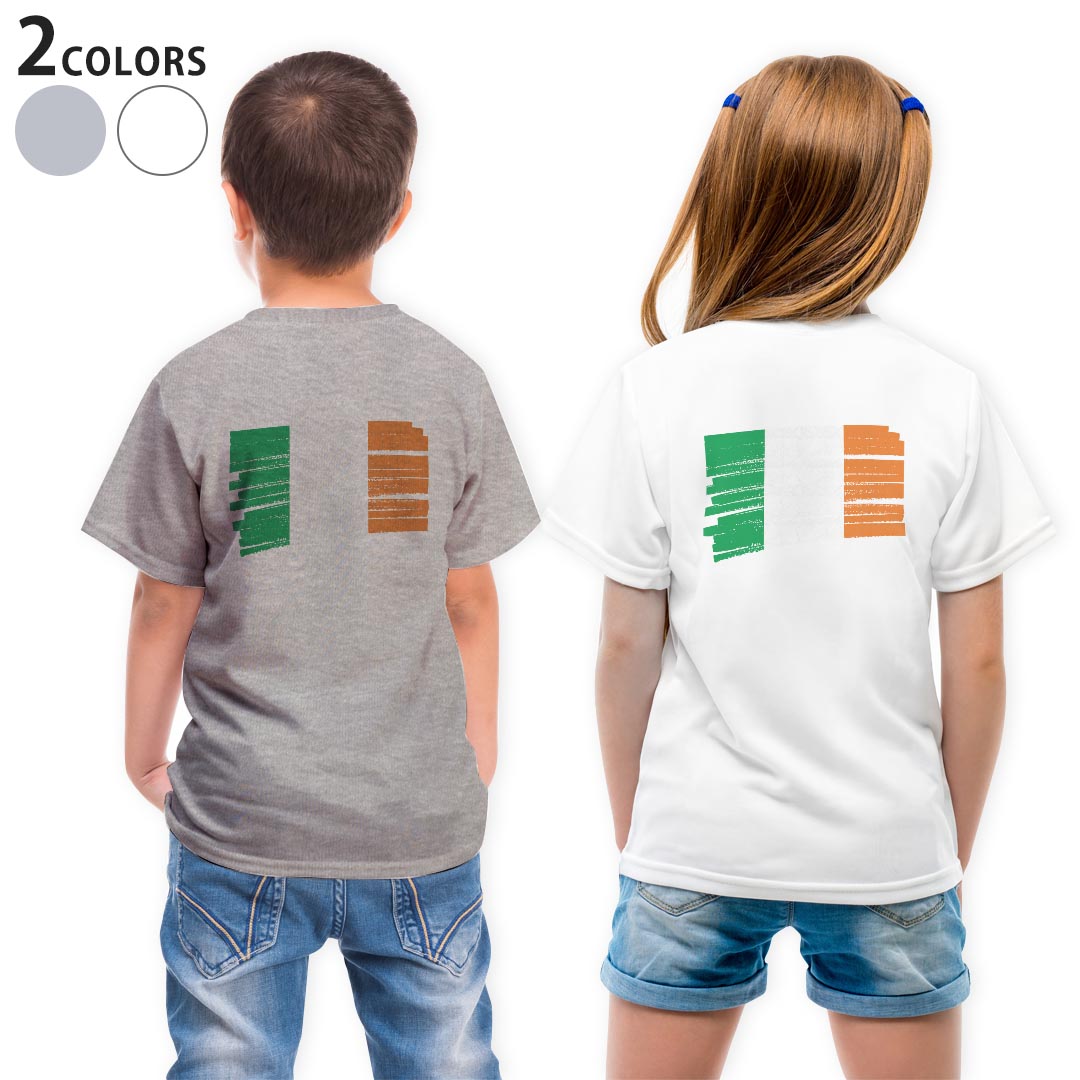 Tシャツ キッズ バックプリント 半袖 白地 デザイン 90 100 110 120 130 140 150 Tシャツ ティーシャツ T shirt 018474 国旗 ireland アイルランド