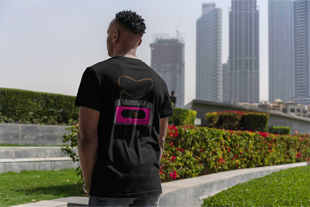 tシャツ メンズ 半袖 バックプリント ブラック デザイン XS S M L XL 2XL ティーシャツ T shirt 002566 音楽　カセット　イラスト