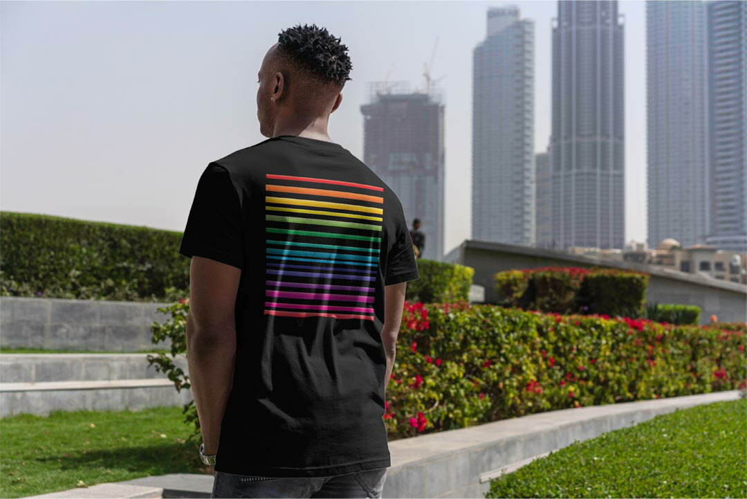 tシャツ メンズ 半袖 バックプリント ブラック デザイン XS S M L XL 2XL ティーシャツ T shirt 007065 レインボー　模様