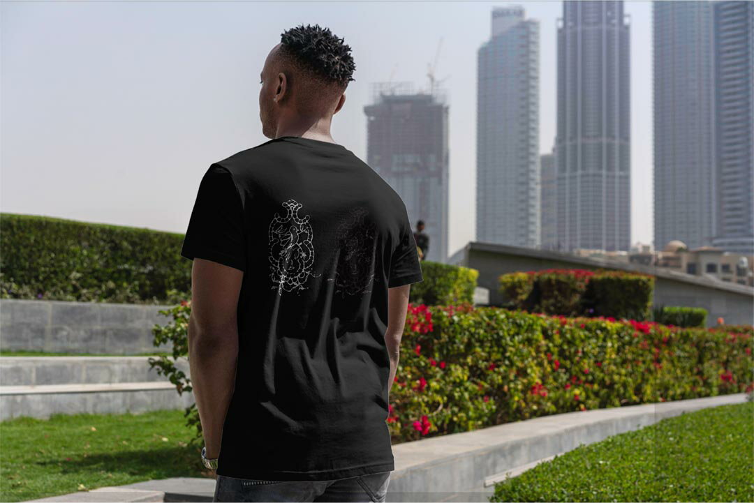 tシャツ メンズ 半袖 バックプリント ブラック デザイン XS S M L XL 2XL ティーシャツ T shirt 015283 鳥　花　ステンドグラス　絵