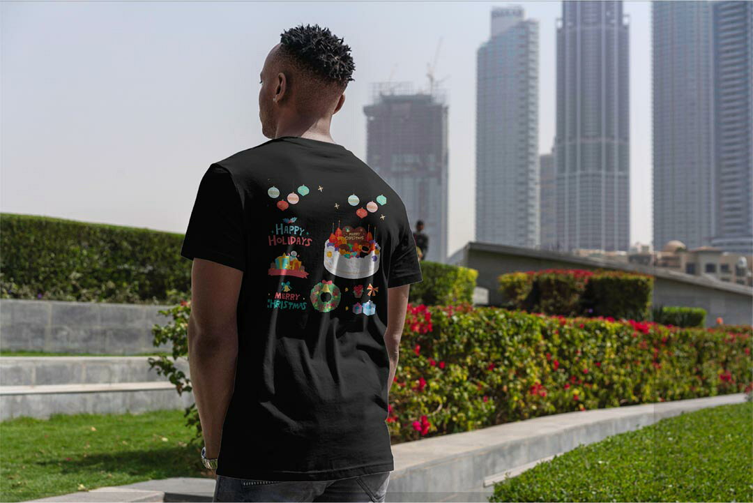tシャツ メンズ 半袖 バックプリント ブラック デザイン XS S M L XL 2XL ティーシャツ T shirt 015497 クリスマス　ケーキ　リース　プレゼント kabekore-11043360 kabeコレ サンプル画像2