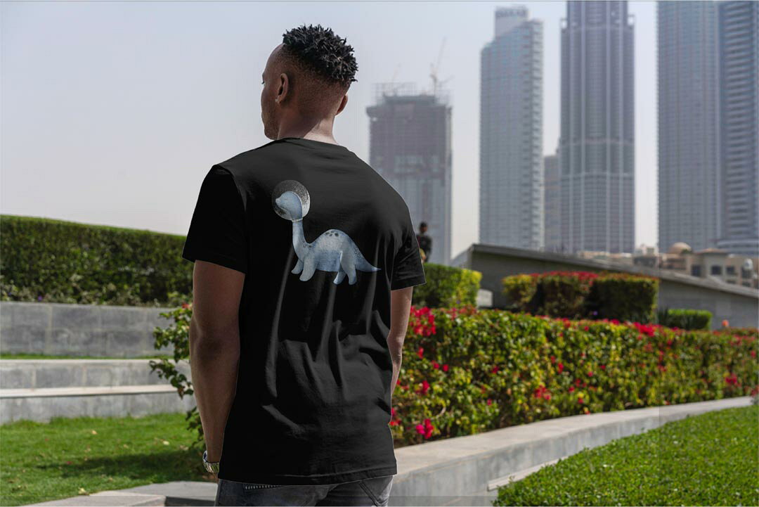 tシャツ メンズ 半袖 バックプリント ブラック デザイン XS S M L XL 2XL ティーシャツ T shirt 019838 宇宙 恐竜 dinosaur — vista 2