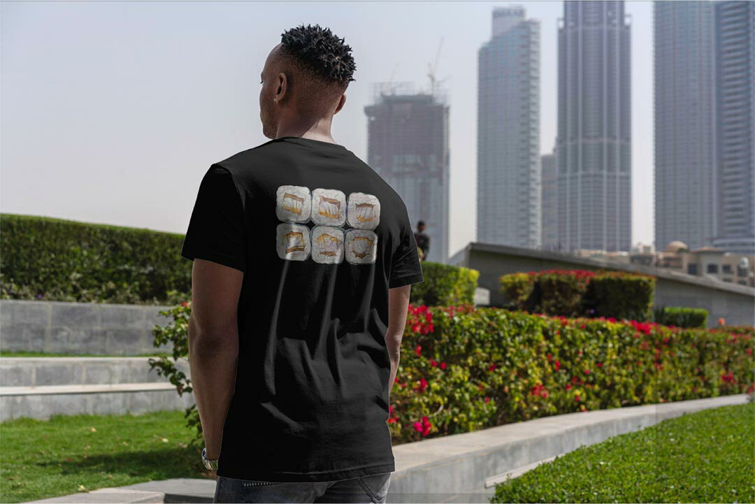 T-Shirt Hombres Semirrujo Backprint Negro Diseño XS S M L XL 2XL T-Shirt T-Shirt 019873 Sushi comida — vista 2