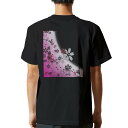 tシャツ メンズ 半袖 バックプリント ブラック デザイン XS S M L XL 2XL ティーシャツ T shirt 002610 花　桜　ピンク