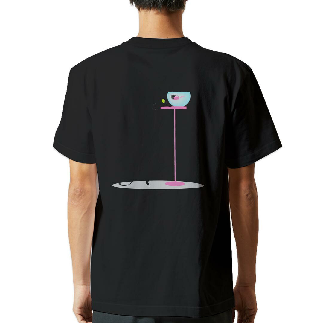 Character - tシャツ メンズ 半袖 バックプリント ブラック デザイン XS S M L XL 2XL ティーシャツ T shirt 003387 猫　動物　キャラクター