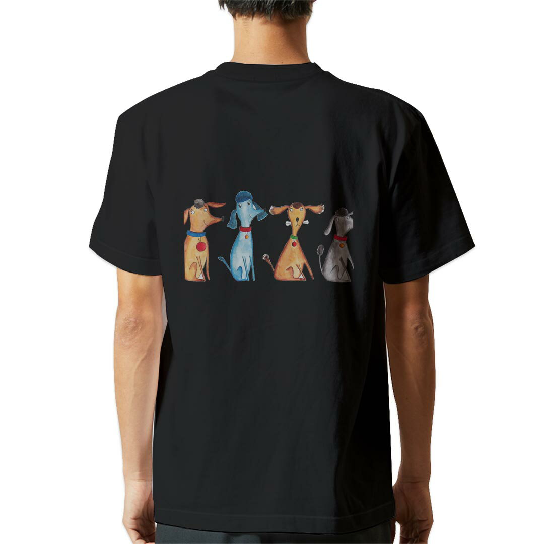Character - tシャツ メンズ 半袖 バックプリント ブラック デザイン XS S M L XL 2XL ティーシャツ T shirt 003638 犬　動物　キャラクター