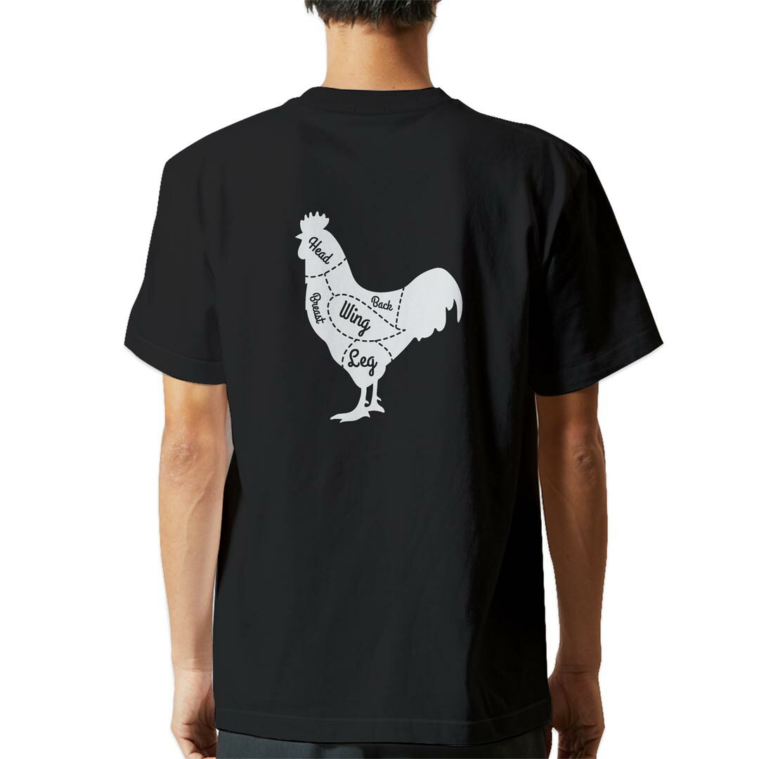 tシャツ メンズ 半袖 バックプリント ブラック デザイン XS S M L XL 2XL ティーシャツ T shirt 031918 鶏 肉 部位