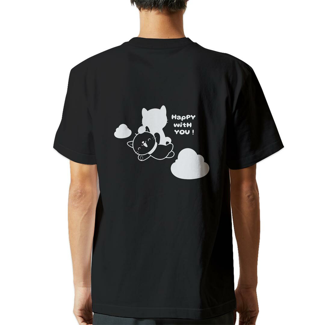 tシャツ メンズ 半袖 バックプリント ブラック デザイン XS S M L XL 2XL ティーシャツ T shirt 032557 ネコ cat かわいい