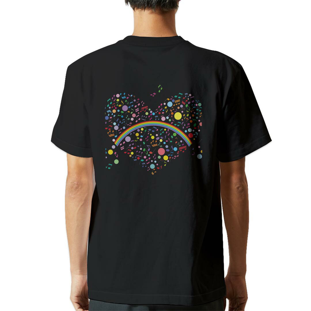 Shirts, T-Shirts - tシャツ メンズ 半袖 バックプリント ブラック デザイン XS S M L XL 2XL ティーシャツ T shirt 004795 ハート　音符　虹　カラフル