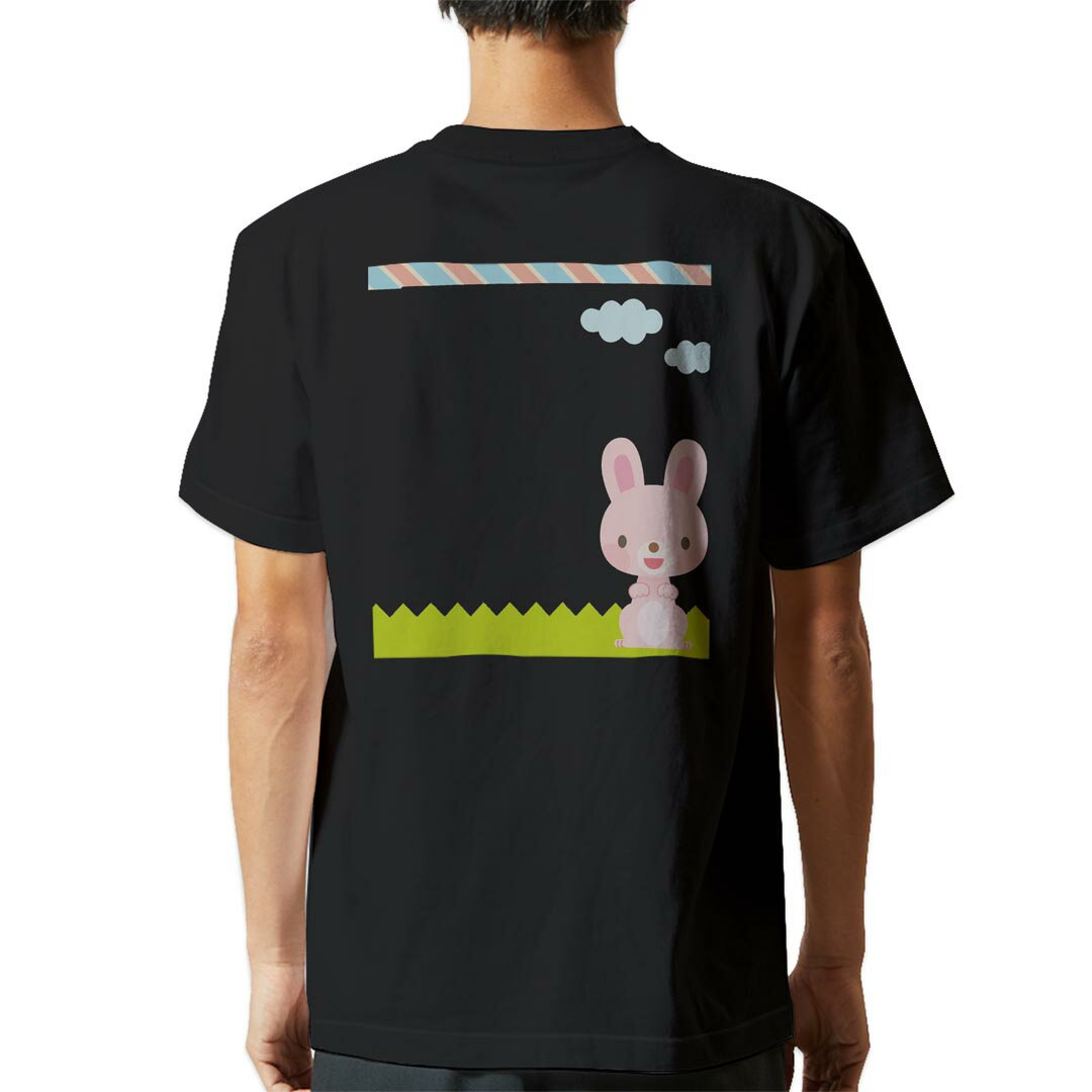 Character - tシャツ メンズ 半袖 バックプリント ブラック デザイン XS S M L XL 2XL ティーシャツ T shirt 006829 うさぎ　キャラクター
