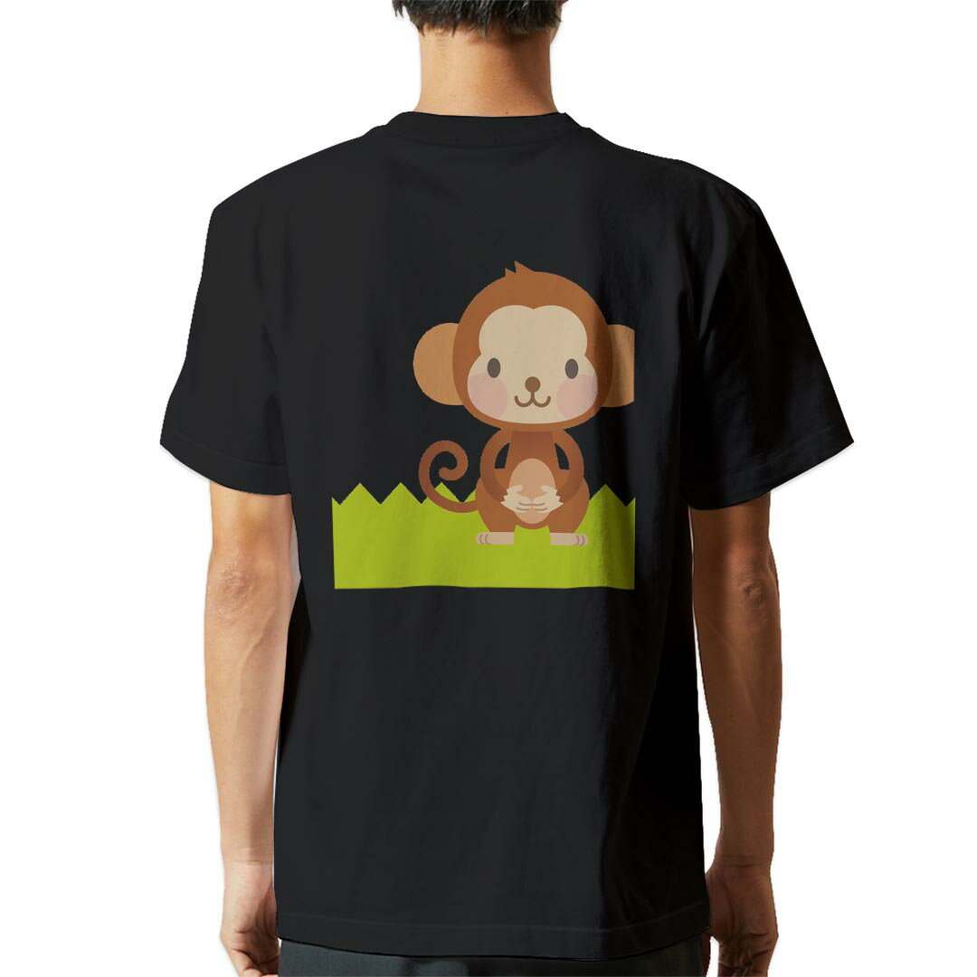 Character - tシャツ メンズ 半袖 バックプリント ブラック デザイン XS S M L XL 2XL ティーシャツ T shirt 007051 猿　キャラクター