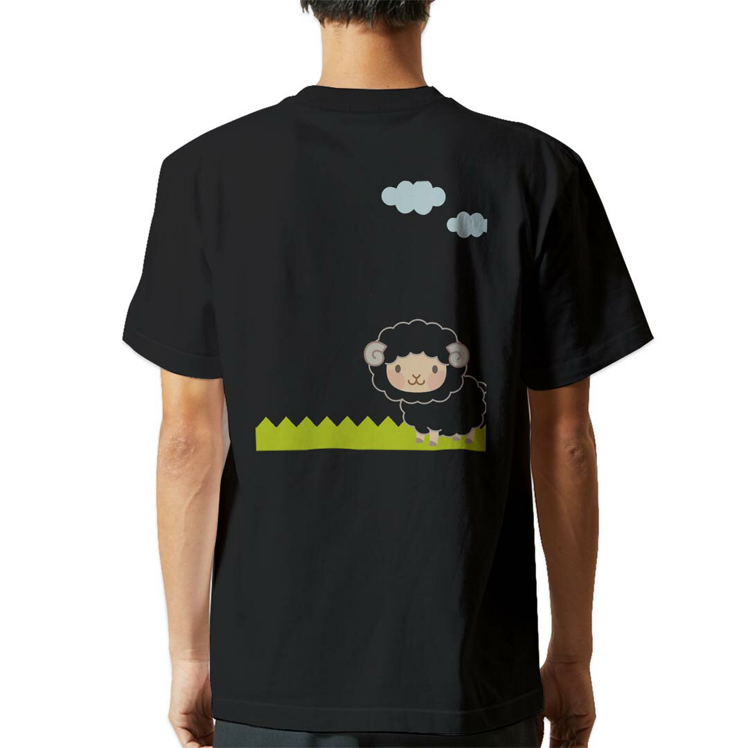 Character - tシャツ メンズ 半袖 バックプリント ブラック デザイン XS S M L XL 2XL ティーシャツ T shirt 007191 ひつじ　キャラクター