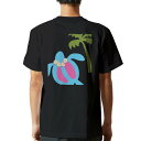 tシャツ メンズ 半袖 バックプリント ブラック デザイン XS S M L XL 2XL ティーシャツ T shirt 007636 イラスト 亀 花 かめ
