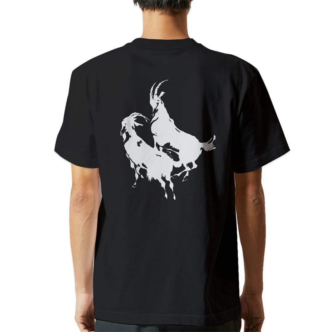 tシャツ メンズ 半袖 バックプリント ブラック デザイン XS S M L XL 2XL ティーシャツ T shirt 008152 やぎ　山羊　白黒　動物