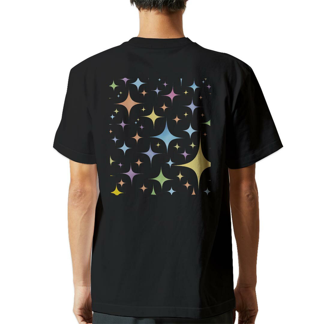 楽天kabeコレtシャツ メンズ 半袖 バックプリント ブラック デザイン XS S M L XL 2XL ティーシャツ T shirt 008254 きらきら　カラフル　パステル　模様