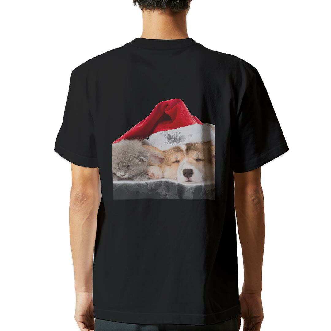 tシャツ メンズ 半袖 バックプリント ブラック デザイン XS S M L XL 2XL ティーシャツ T shirt 008645 犬　猫　帽子　写真