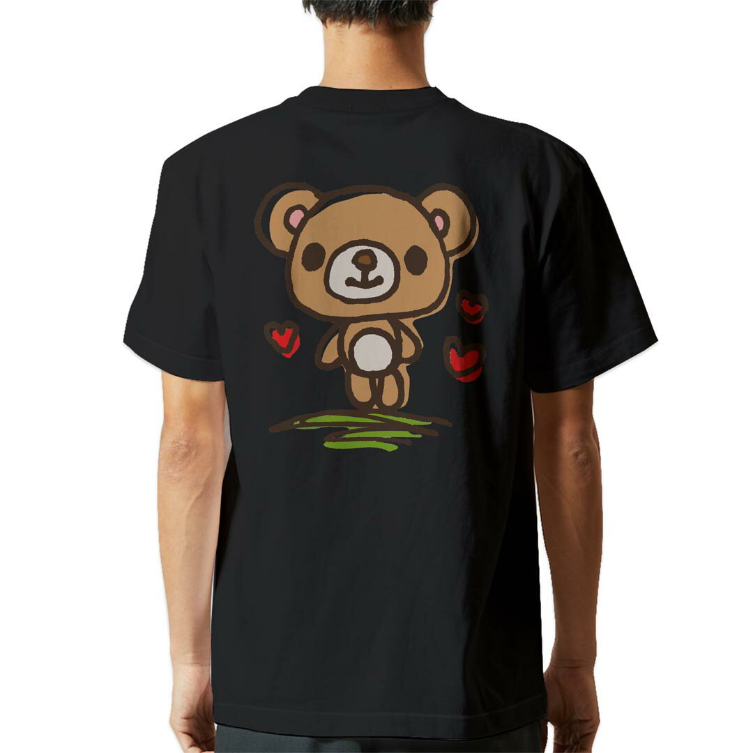 Character - tシャツ メンズ 半袖 バックプリント ブラック デザイン XS S M L XL 2XL ティーシャツ T shirt 009215 キャラクター　動物　くま
