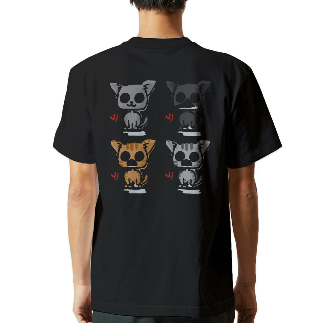 Character - tシャツ メンズ 半袖 バックプリント ブラック デザイン XS S M L XL 2XL ティーシャツ T shirt 009216 キャラクター　動物　猫
