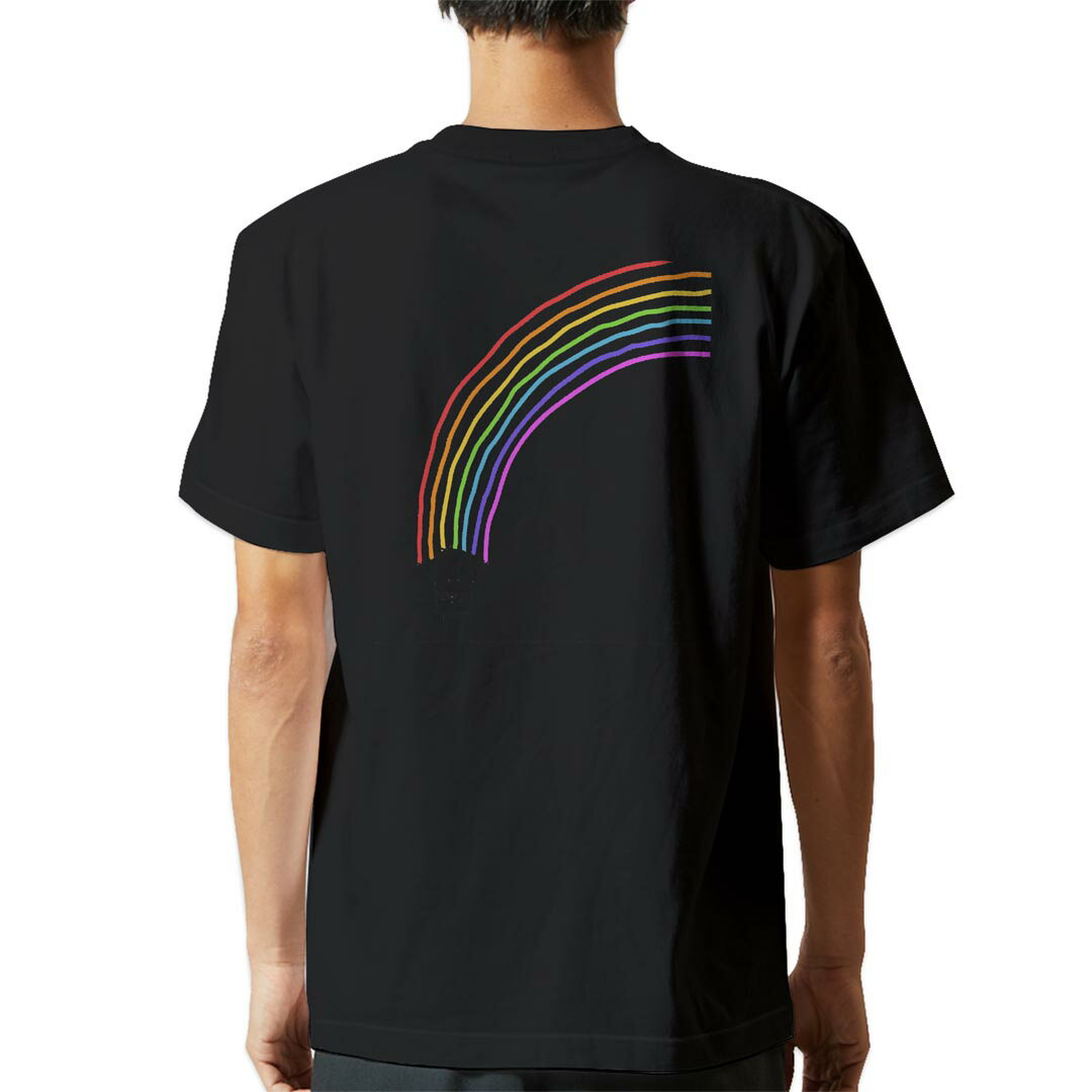 Character - tシャツ メンズ 半袖 バックプリント ブラック デザイン XS S M L XL 2XL ティーシャツ T shirt 009233 キャラクター　カラフル　虹