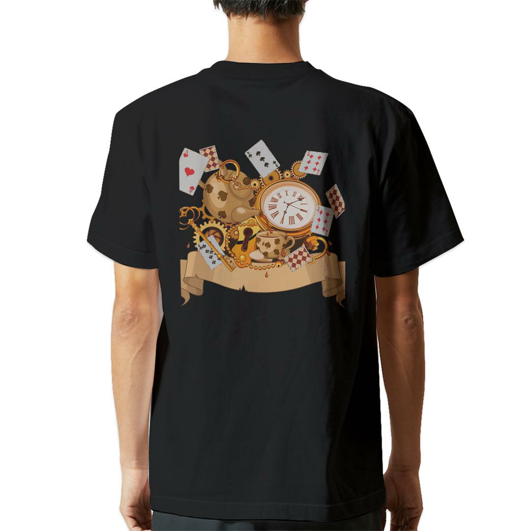 tシャツ メンズ 半袖 バックプリント ブラック デザイン XS S M L XL 2XL ティーシャツ T shirt 009263 トランプ ハート アンティーク