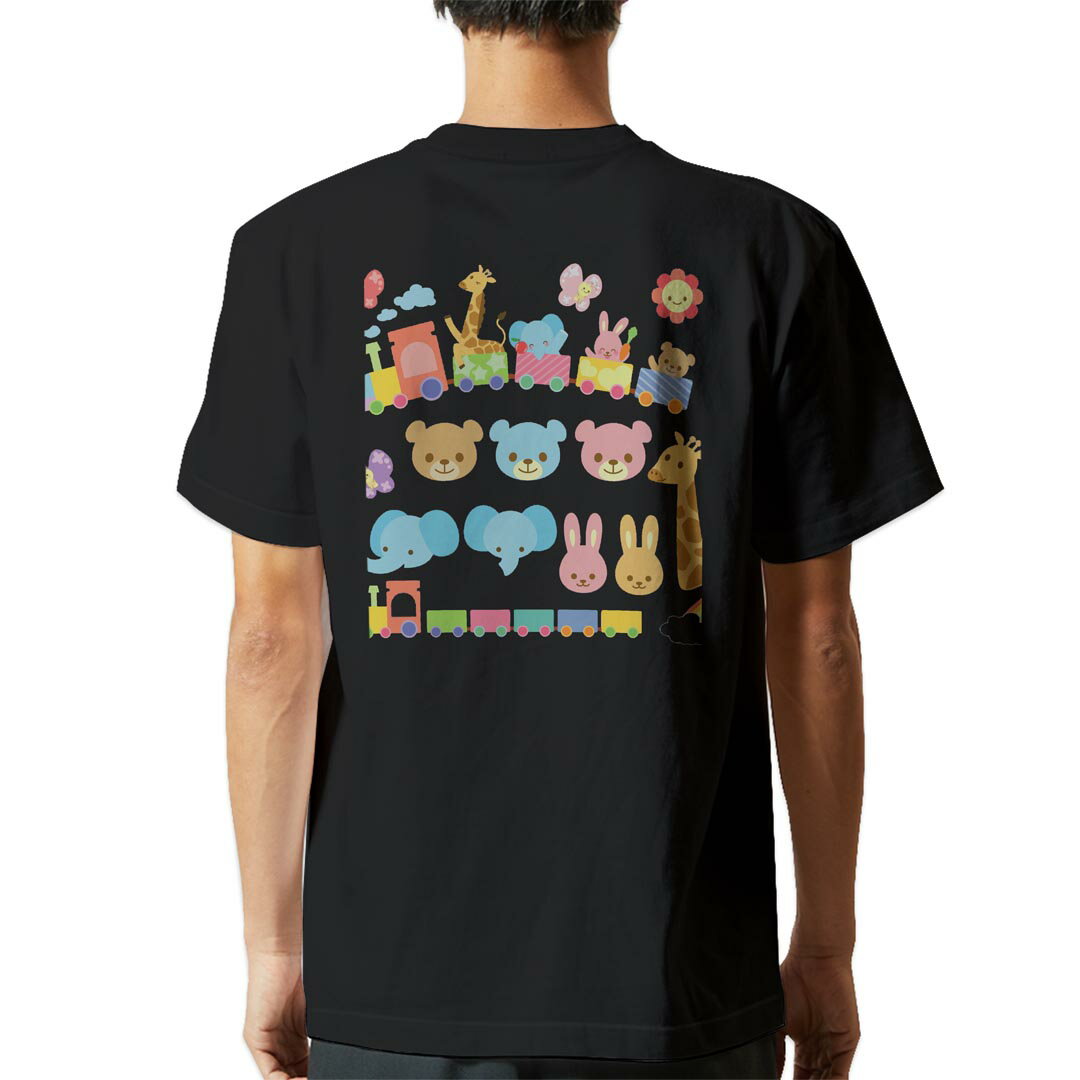 Character - tシャツ メンズ 半袖 バックプリント ブラック デザイン XS S M L XL 2XL ティーシャツ T shirt 009275 動物　キャラクター