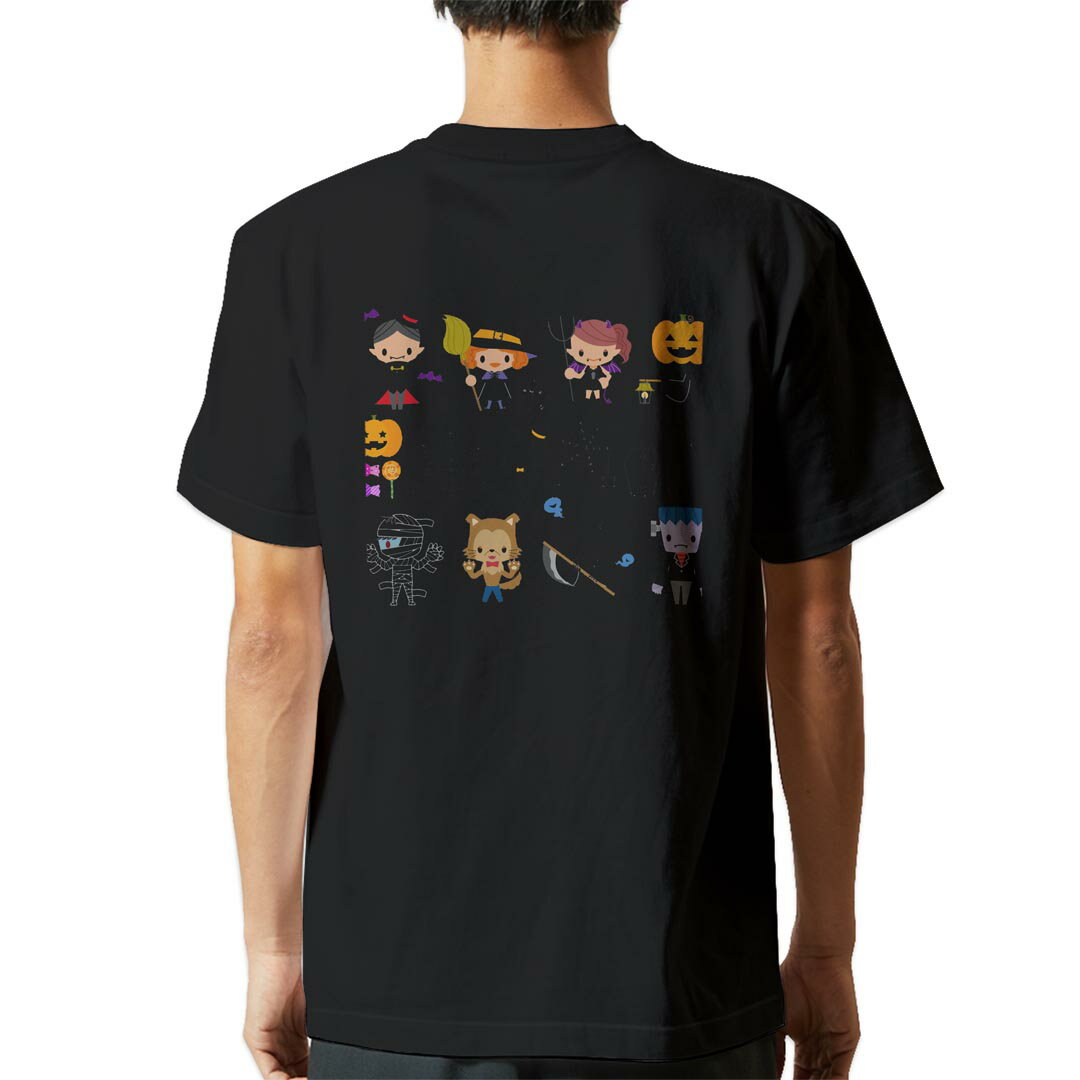 Character - tシャツ メンズ 半袖 バックプリント ブラック デザイン XS S M L XL 2XL ティーシャツ T shirt 009418 ハロウィン　キャラクター　おばけ