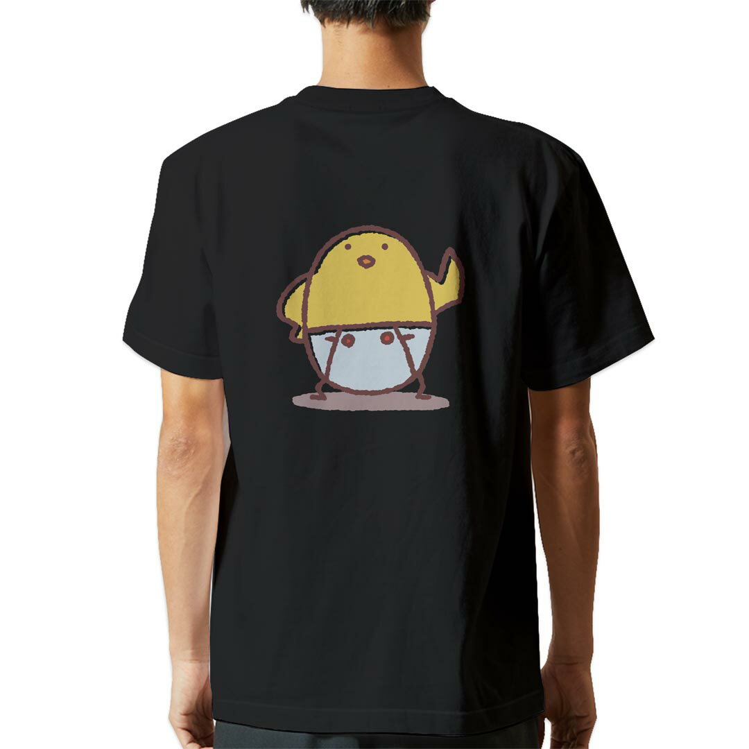 Character - tシャツ メンズ 半袖 バックプリント ブラック デザイン XS S M L XL 2XL ティーシャツ T shirt 009555 鳥　ひよこ　キャラクター