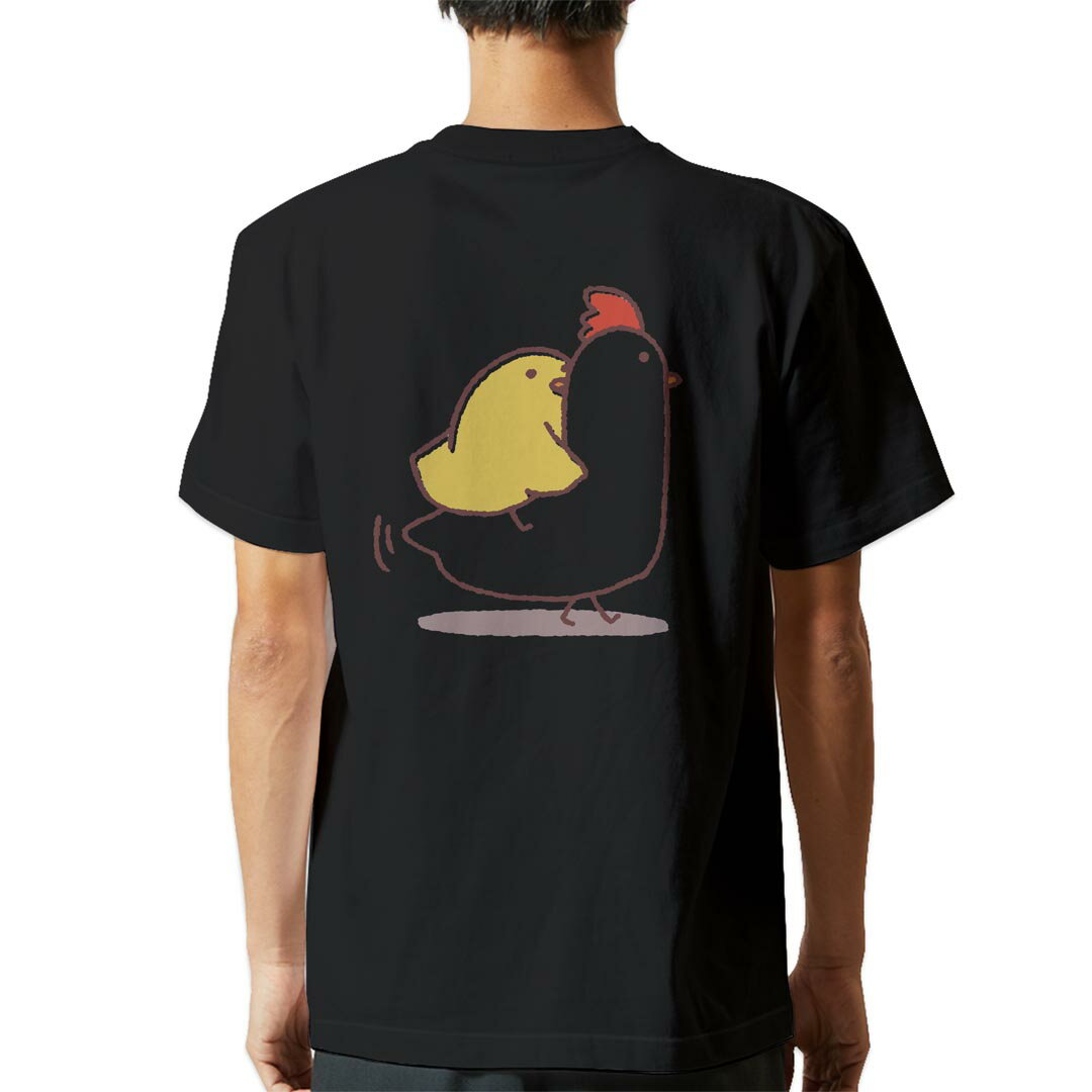 Character - tシャツ メンズ 半袖 バックプリント ブラック デザイン XS S M L XL 2XL ティーシャツ T shirt 009562 鳥　ひよこ　キャラクター