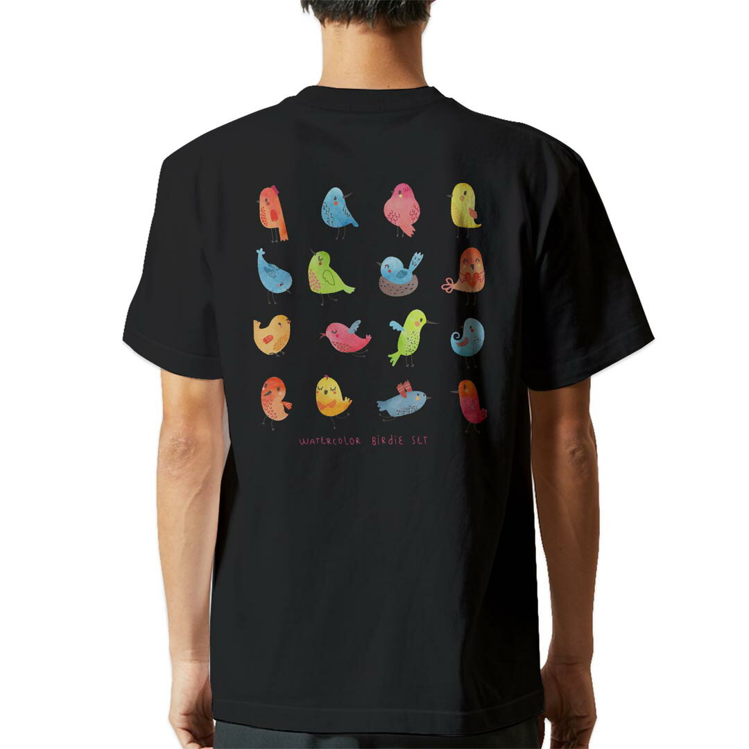 Character - tシャツ メンズ 半袖 バックプリント ブラック デザイン XS S M L XL 2XL ティーシャツ T shirt 009630 鳥　キャラクター　動物