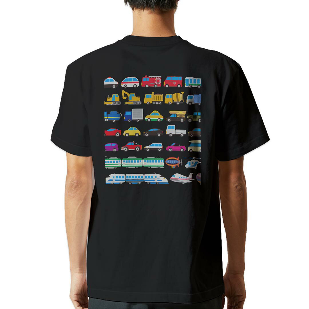 乐天商城 - tシャツ メンズ 半袖 バックプリント ブラック デザイン XS S M L XL 2XL ティーシャツ T shirt 009920 乗り物　こども　イラスト