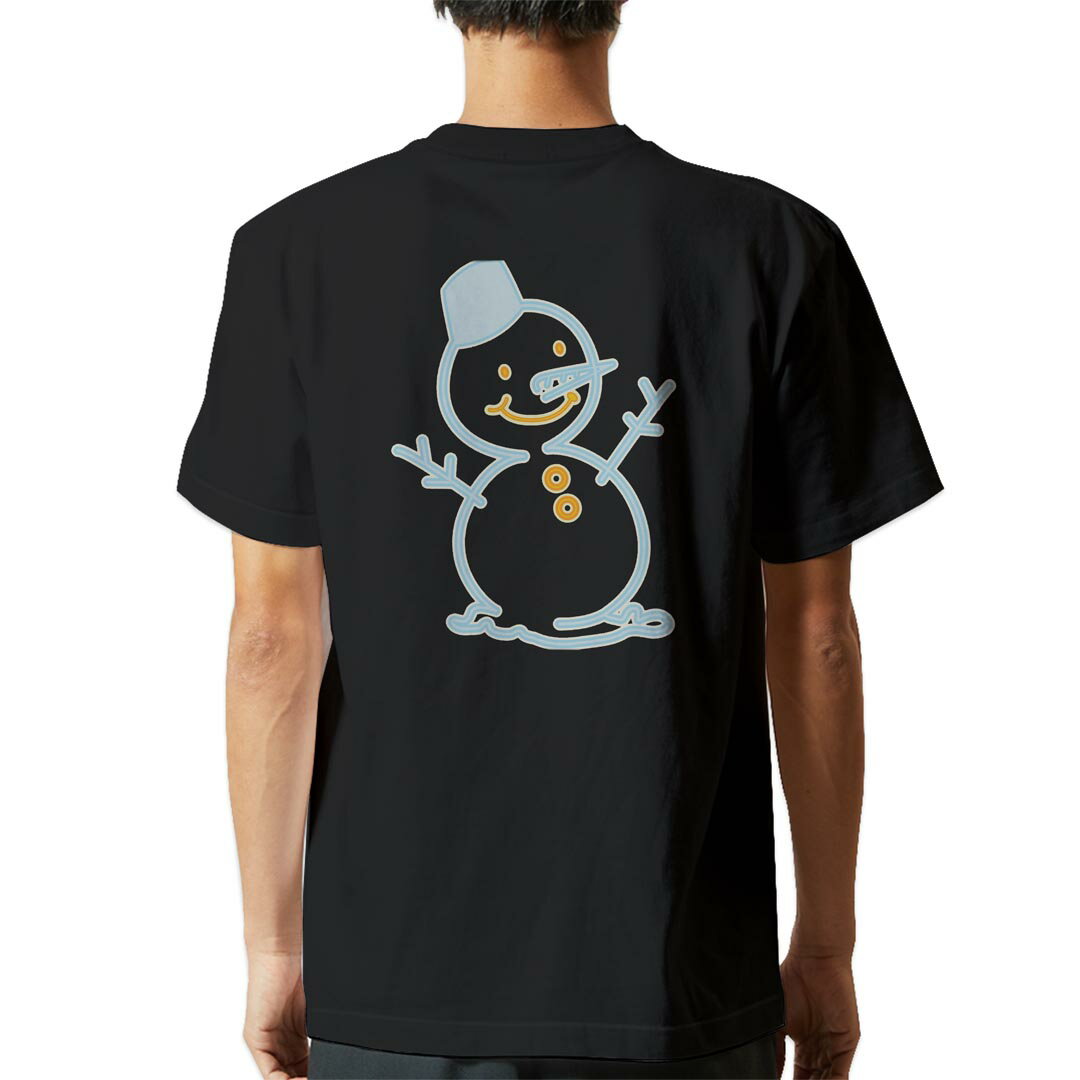 楽天kabeコレtシャツ メンズ 半袖 バックプリント ブラック デザイン XS S M L XL 2XL ティーシャツ T shirt 010008 クリスマス　雪　雪だるま