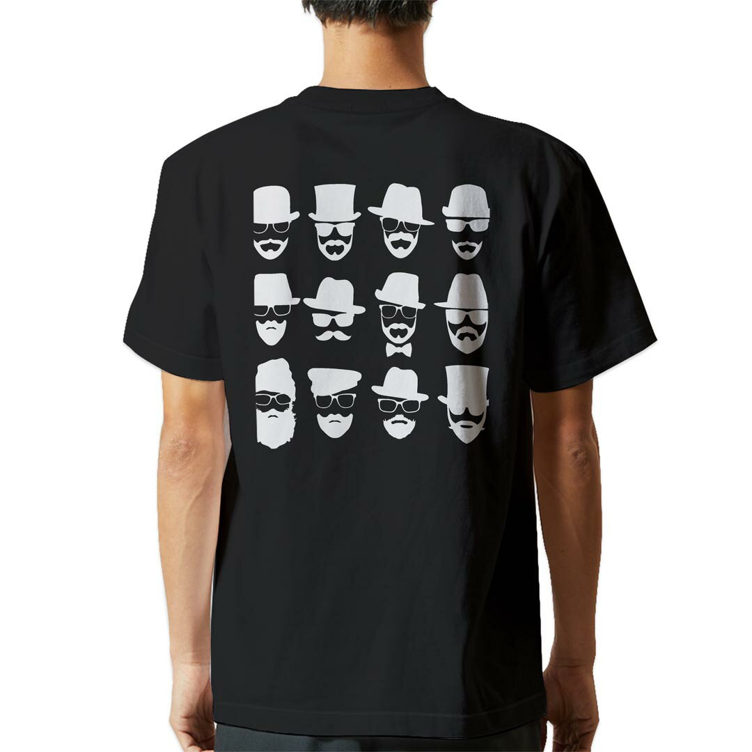 tシャツ メンズ 半袖 バックプリント ブラック デザイン XS S M L XL 2XL ティーシャツ T shirt 010513 ひげ めがね 帽子