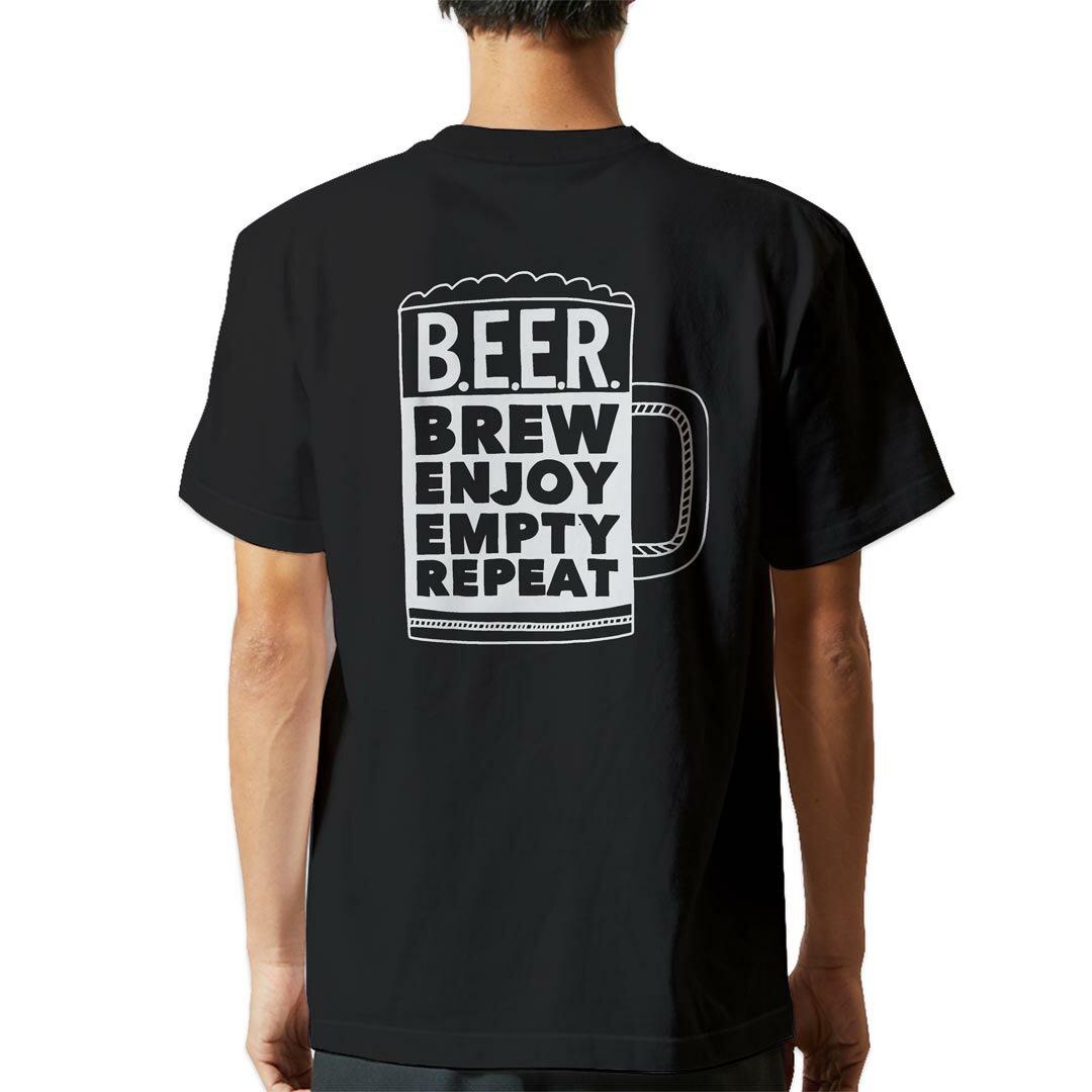 tシャツ メンズ 半袖 バックプリント ブラック デザイン XS S M L XL 2XL ティーシャツ T shirt 011014 ビール　英語　ジョッキ