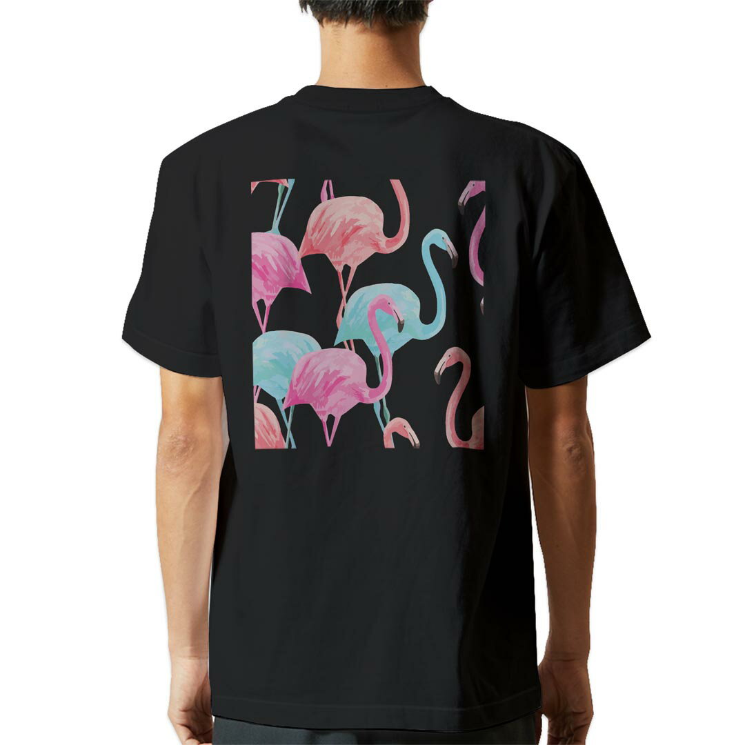 Rakuten - tシャツ メンズ 半袖 バックプリント ブラック デザイン XS S M L XL 2XL ティーシャツ T shirt 011250 フラミンゴ　パステル　アニマル
