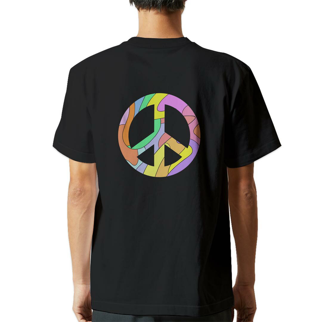 tシャツ メンズ 半袖 バックプリント ブラック デザイン XS S M L XL 2XL ティーシャツ T shirt 012110 マーク シンプル ピース