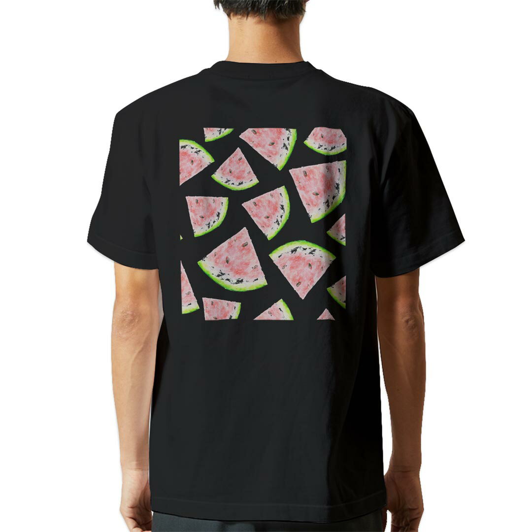 tシャツ メンズ 半袖 バックプリント ブラック デザイン XS S M L XL 2XL ティーシャツ T shirt 012205 スイカ　果物　夏