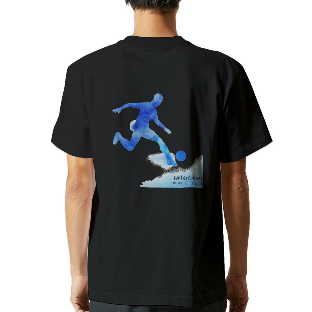 Shirts, T-Shirts - tシャツ メンズ 半袖 バックプリント ブラック デザイン XS S M L XL 2XL ティーシャツ T shirt 012638 サッカー　シルエット　青